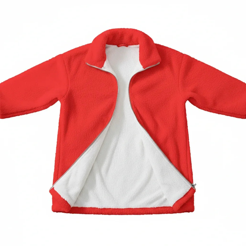 Red Long Borg Fleece Coat - Overhead