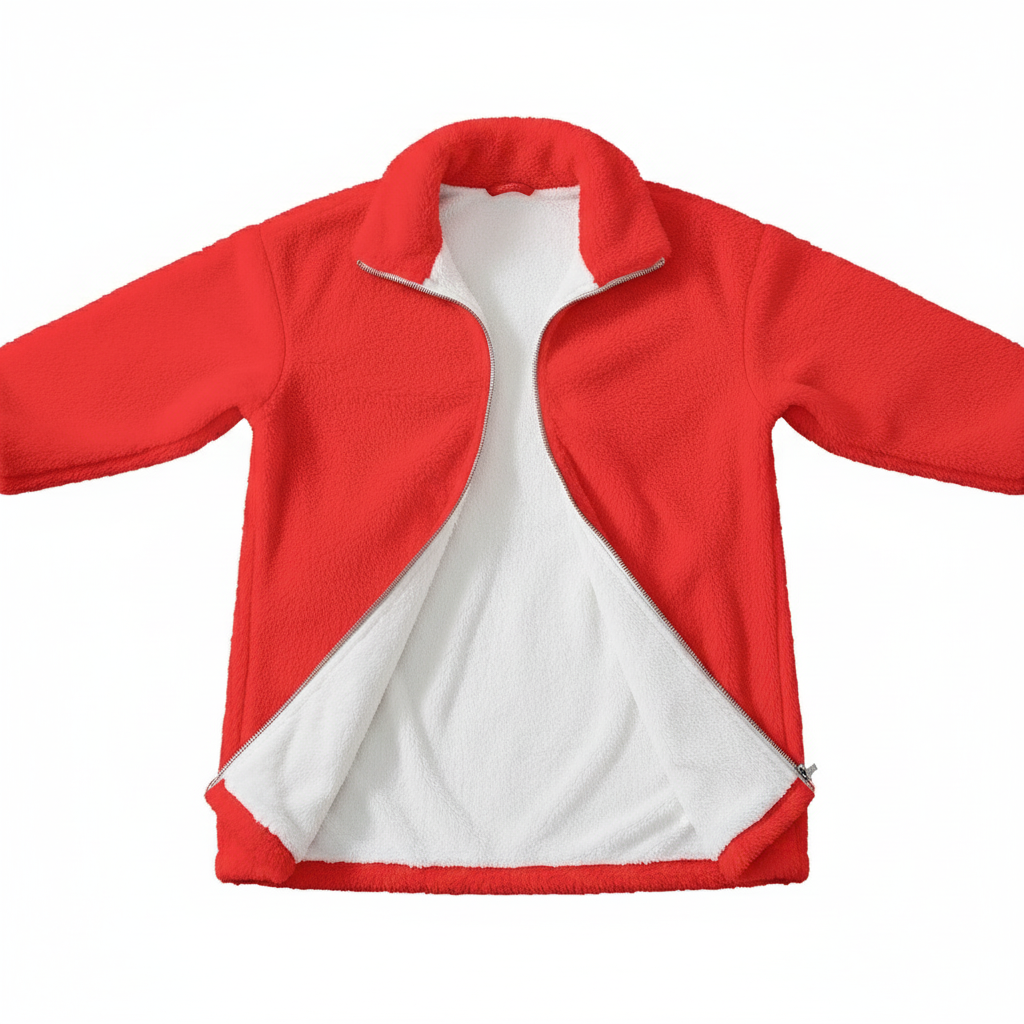 Red Long Borg Fleece Coat - Overhead