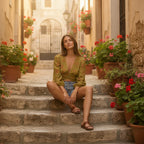 Relaxed on stone steps