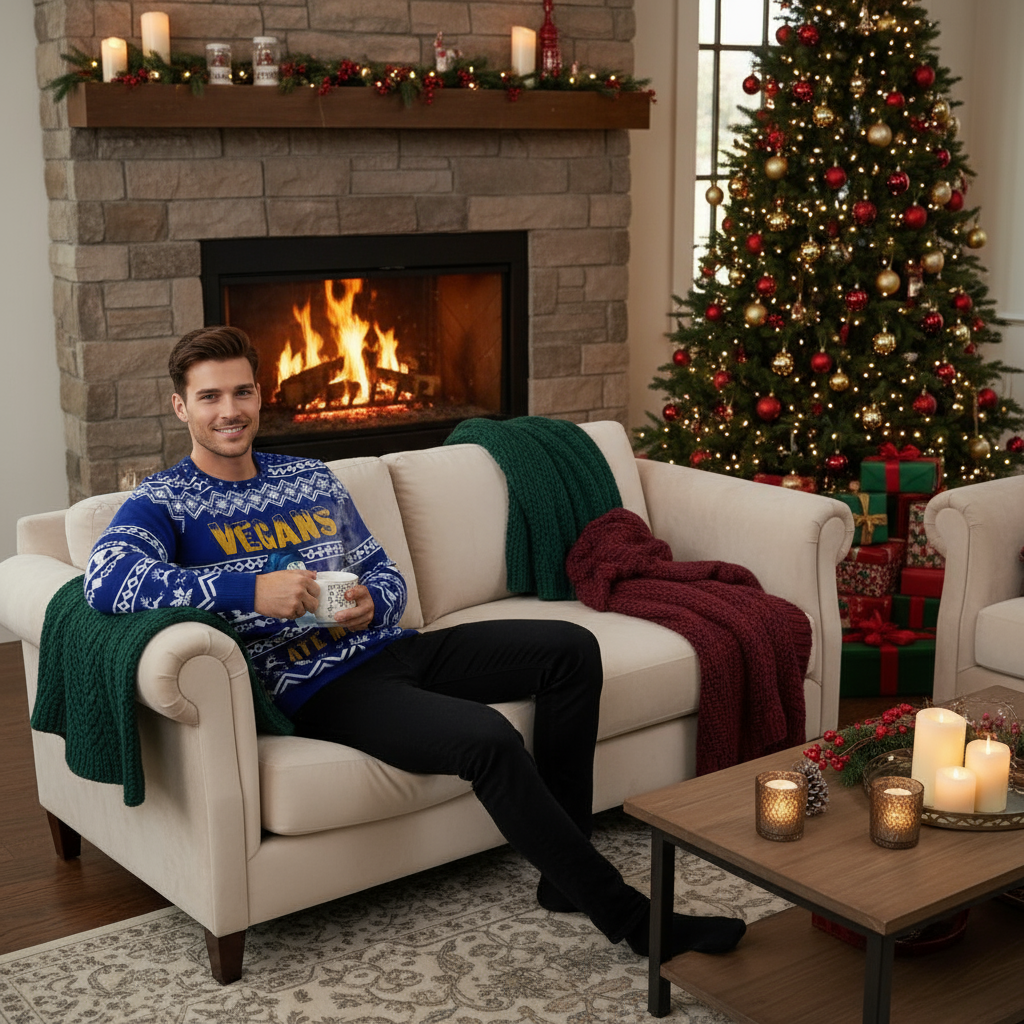 Relaxing on Sofa Near Fire