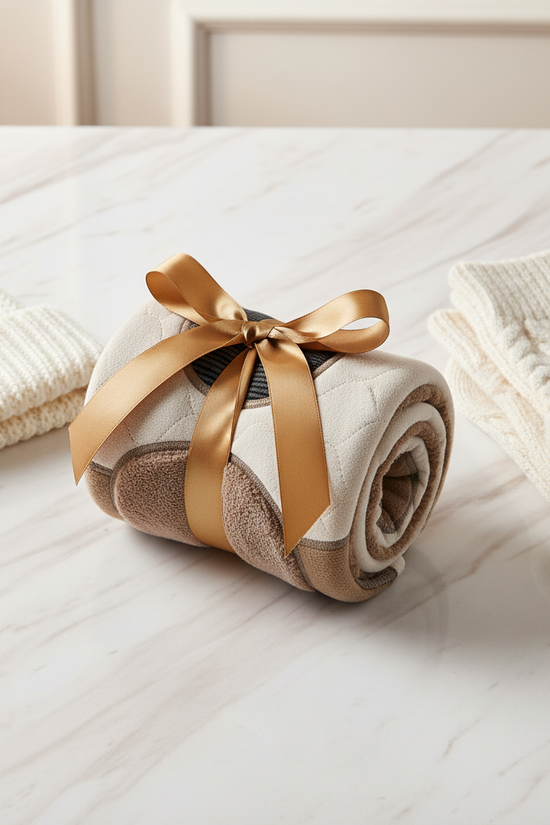 Rolled and tied with beanie and warm socks