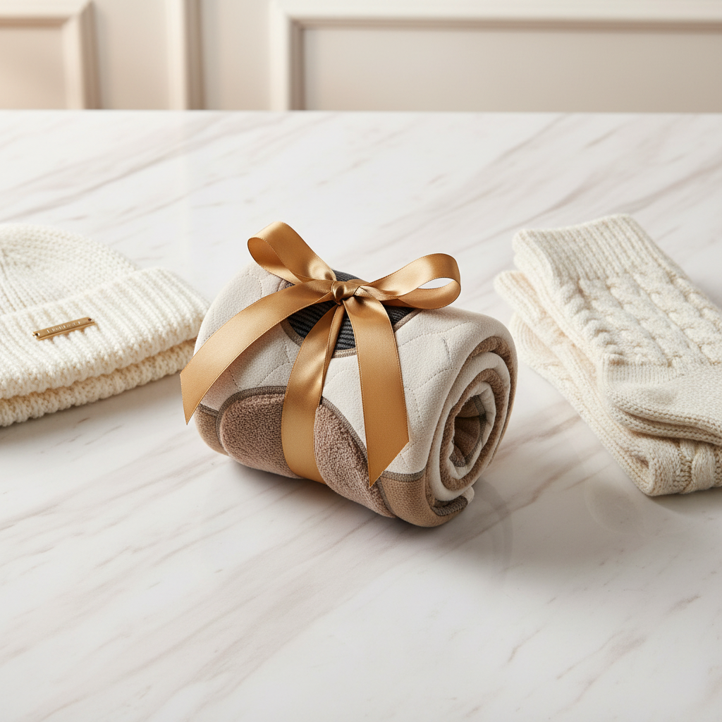 Rolled and tied with beanie and warm socks