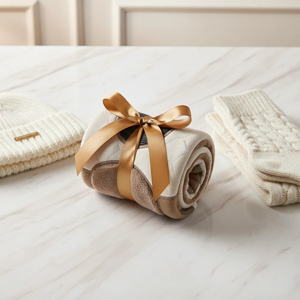 Rolled and tied with beanie and warm socks