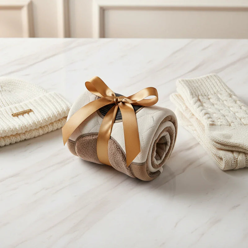 Rolled and tied with beanie and warm socks