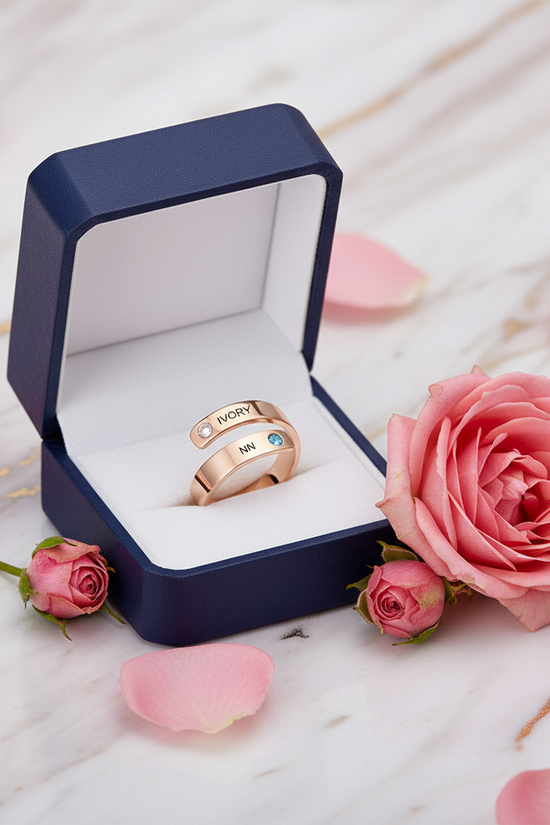 Rose Gold Ring Gift Box with Rose - View 3