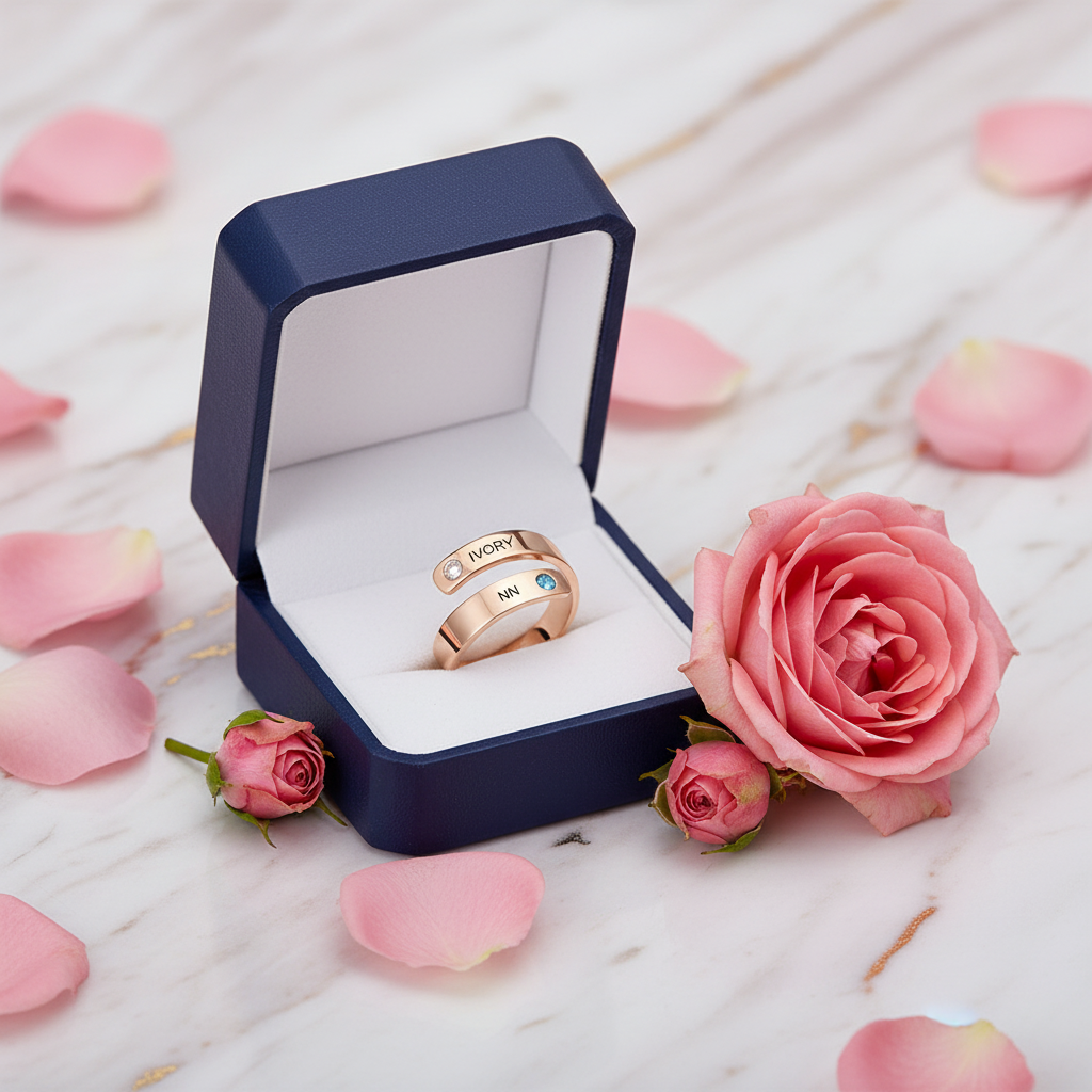 Rose Gold Ring Gift Box with Rose - View 3