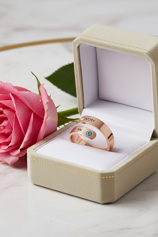 Rose Gold Ring Gift Box with Rose - View 4