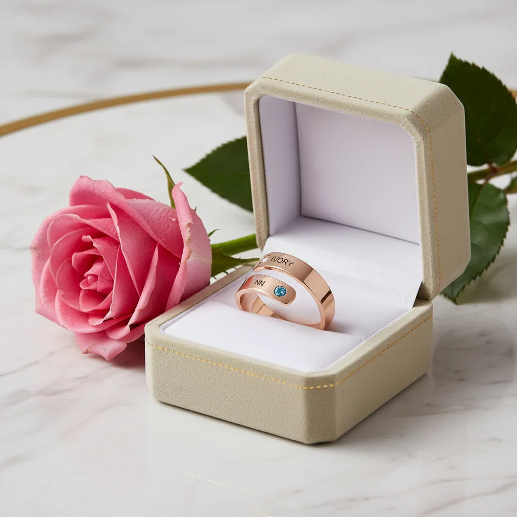 Rose Gold Ring Gift Box with Rose - View 4