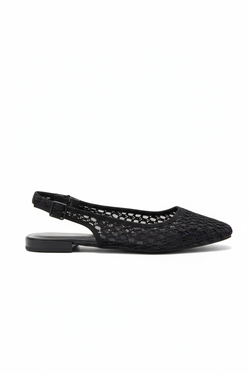 Niche Handmade Woven Fishnet Toe Black Sandals