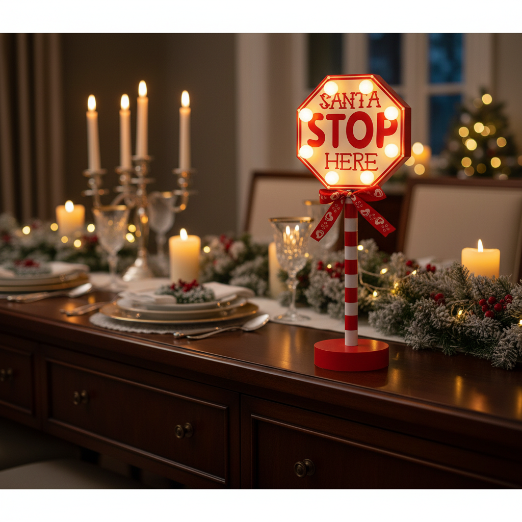 Santa sign on dining room sideboard