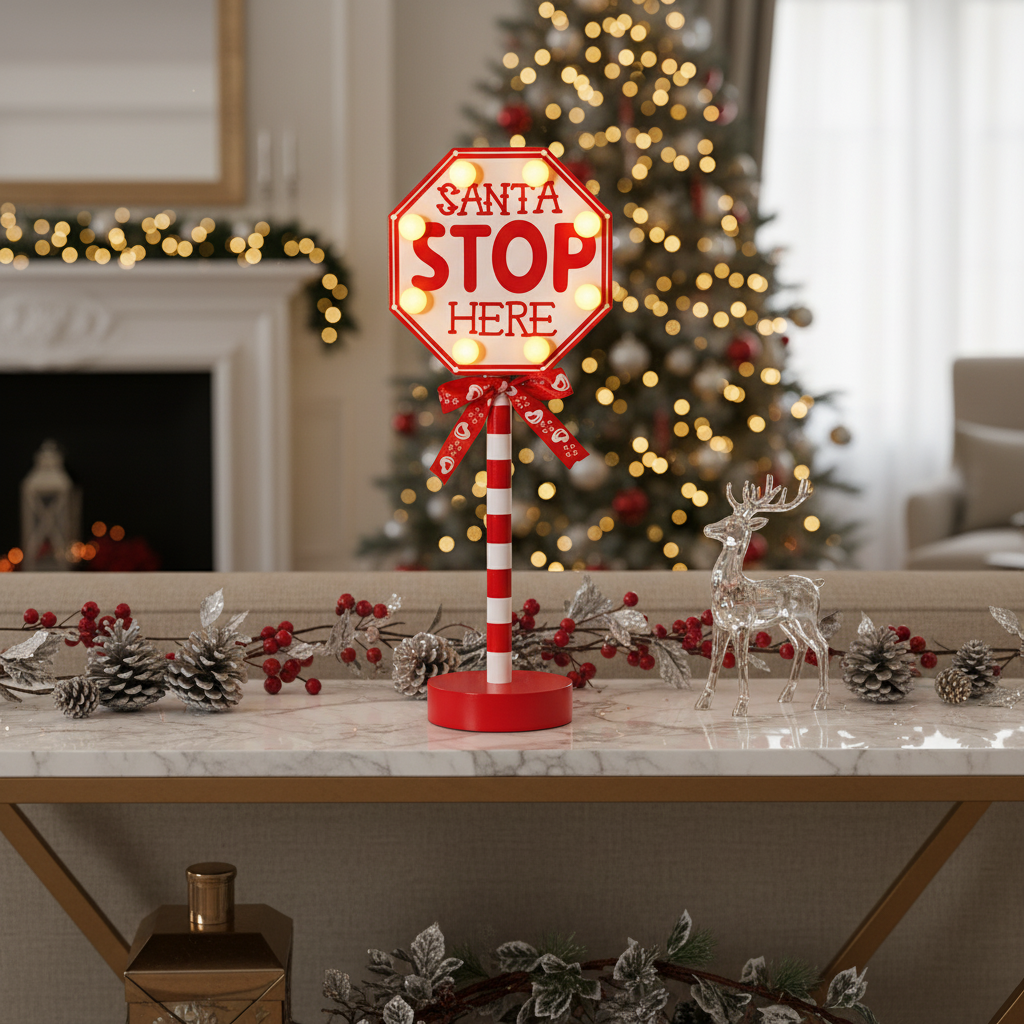 Santa sign on marble console table