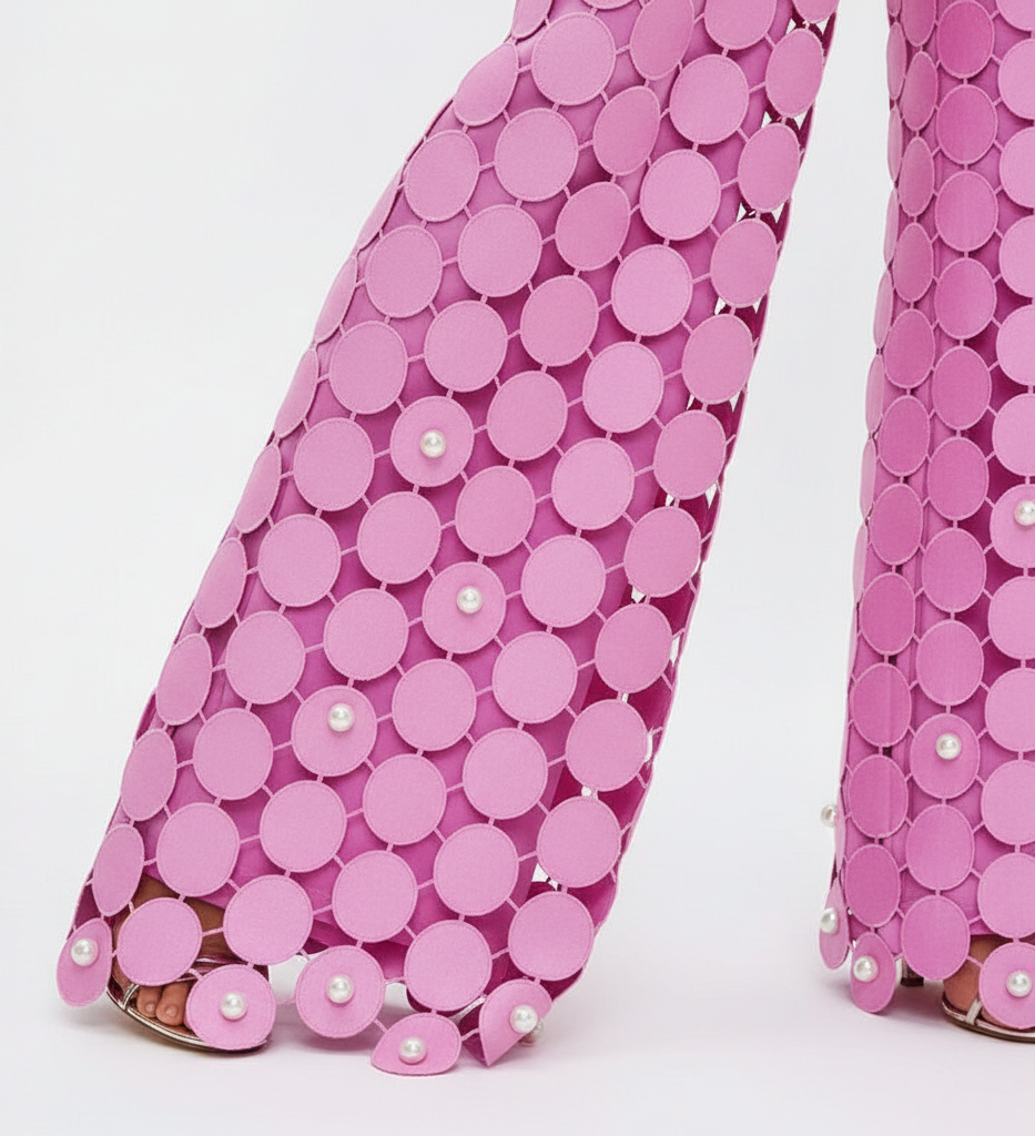 Chic High Waisted Knit Ribbed Casual Pink Trousers