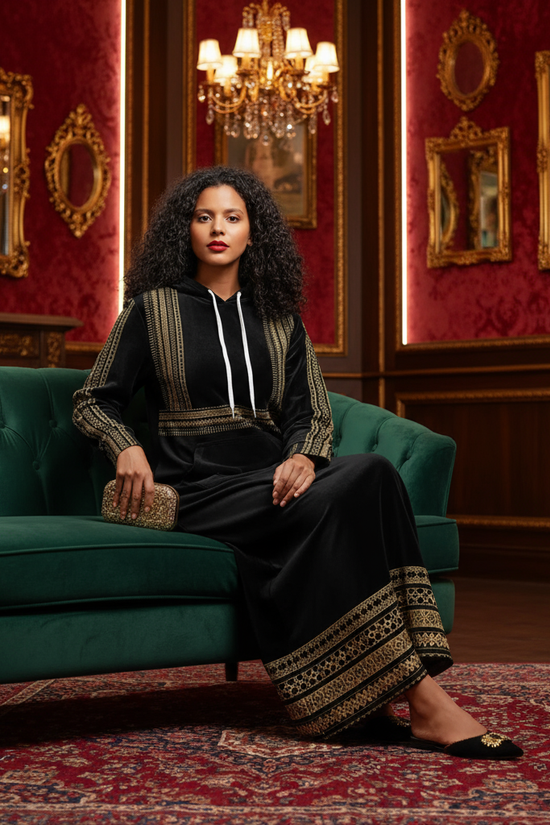 Seated on plush velvet furniture