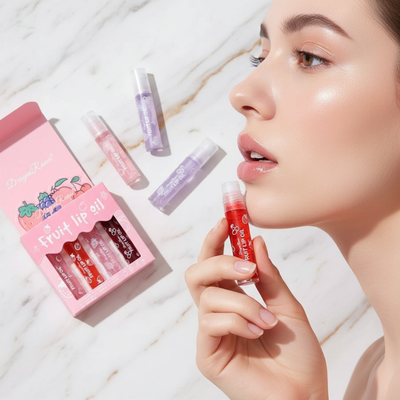 Side angle with lip oils and box displayed