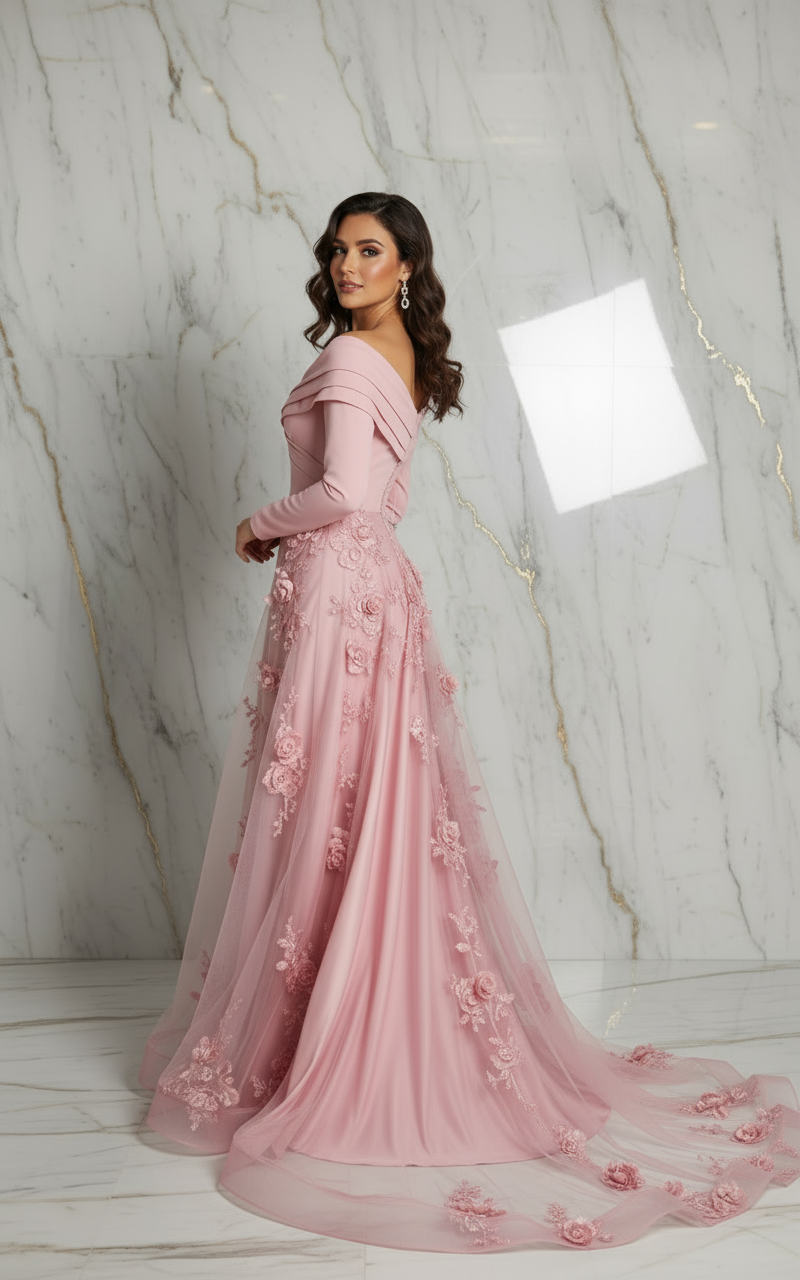 Side pose with train spread - Pink gown