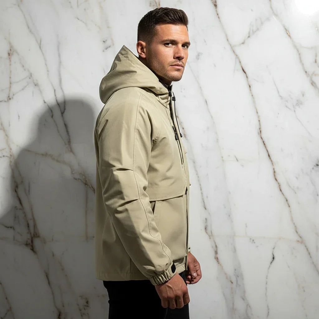 Side profile - athletic man in khaki jacket