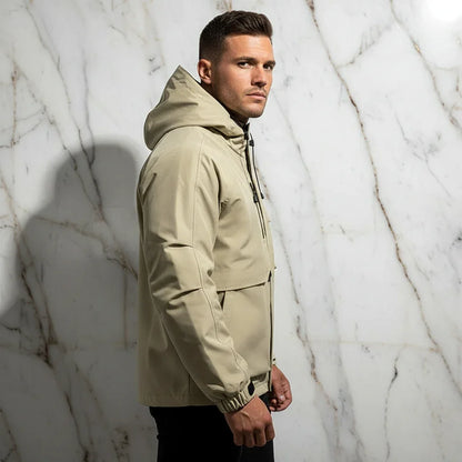 Side profile - athletic man in khaki jacket