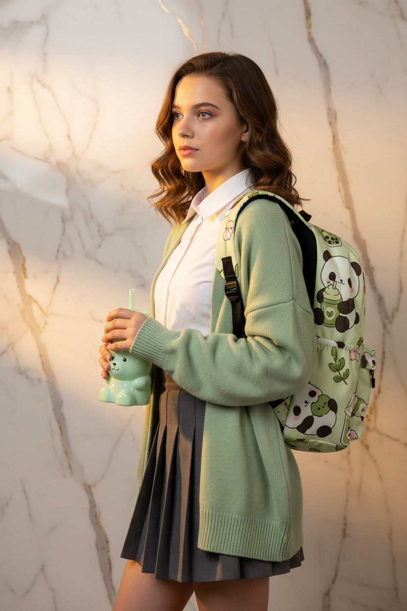 Side profile girl with backpack