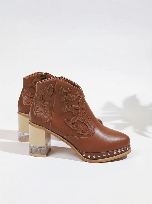 Elegant High Heels Chunky Dark Brown Platform Boot