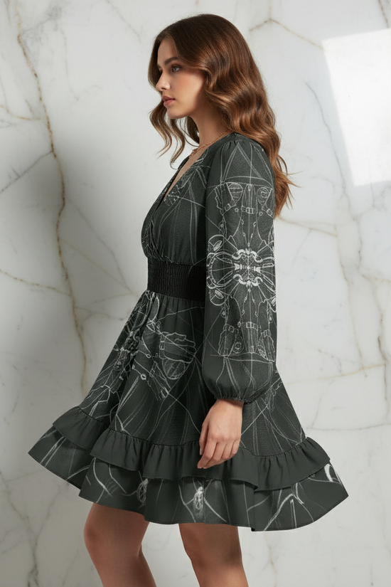 Side profile showing dress silhouette