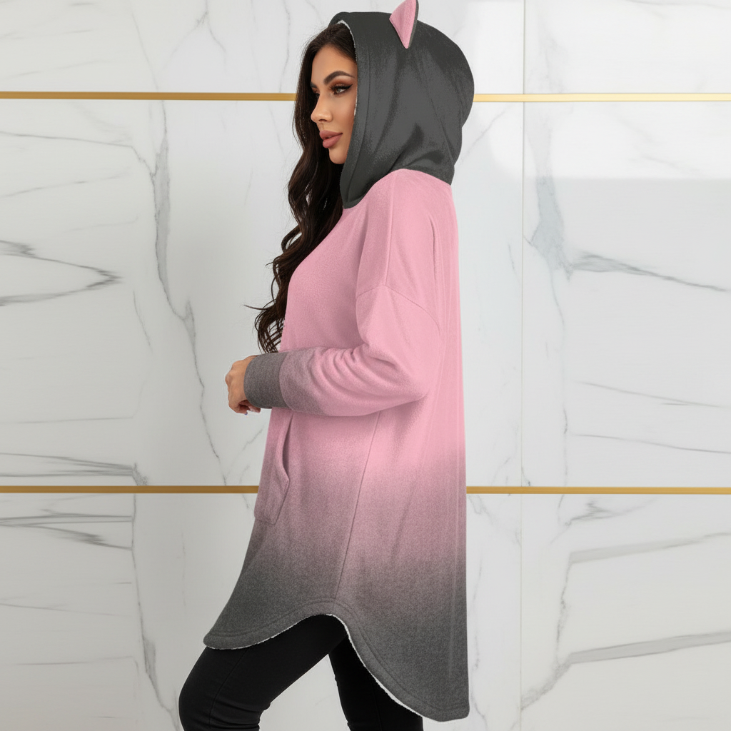 Side profile showing hood and hem