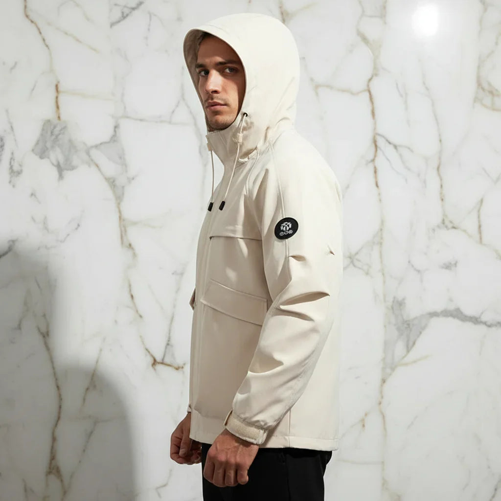 Side profile - sporty man in off-white jacket