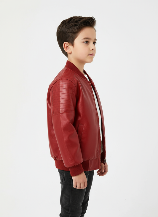 Boys Fleece-Lined Zip-Up Brick Red Jacket