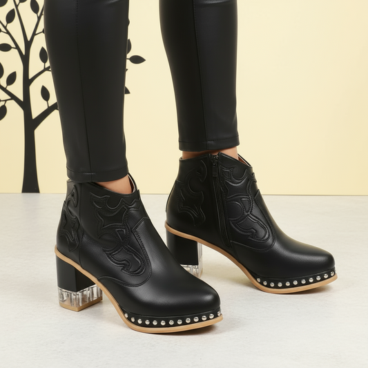 Elegant High Heels Chunky Black Platform Boot