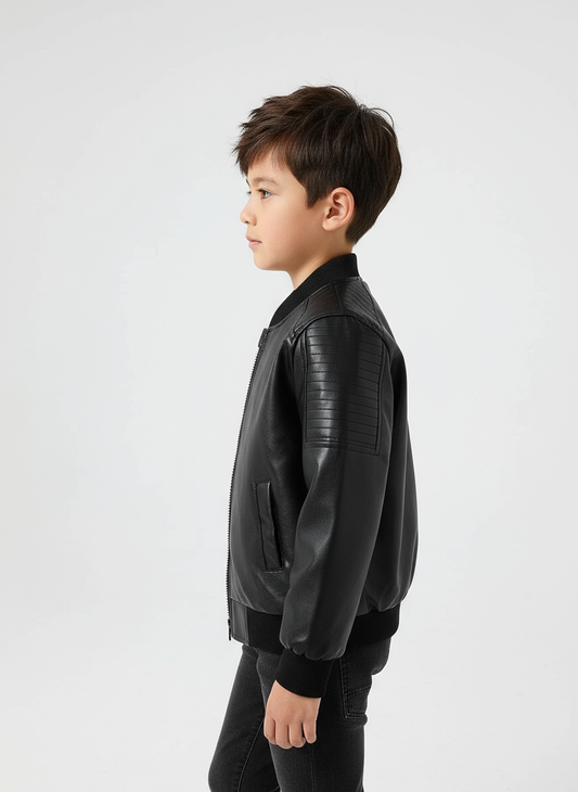 Boys Fleece-Lined Zip-Up Black Jacket