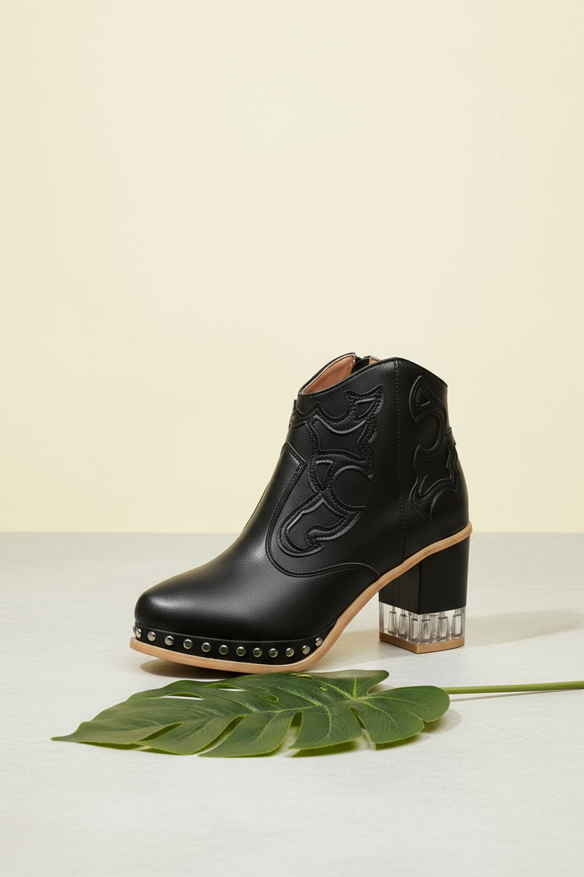 Elegant High Heels Chunky Black Platform Boot