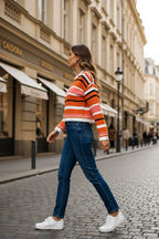 Side profile - walking on European street