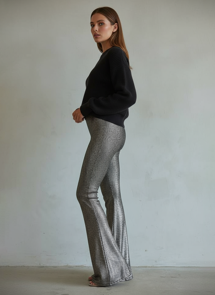 Comfortable High Waist Rib Knit Bootcut Pants