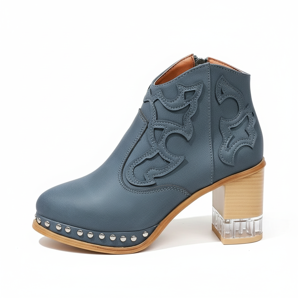 Side view of blue boots