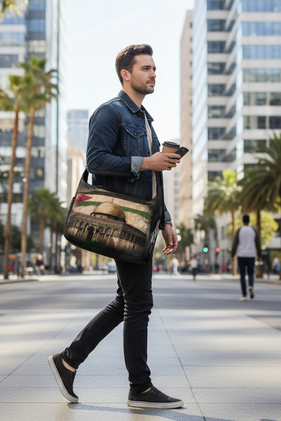 Side view - walking past offices