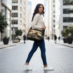 Side view - woman walking past offices