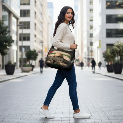 Side view - woman walking past offices