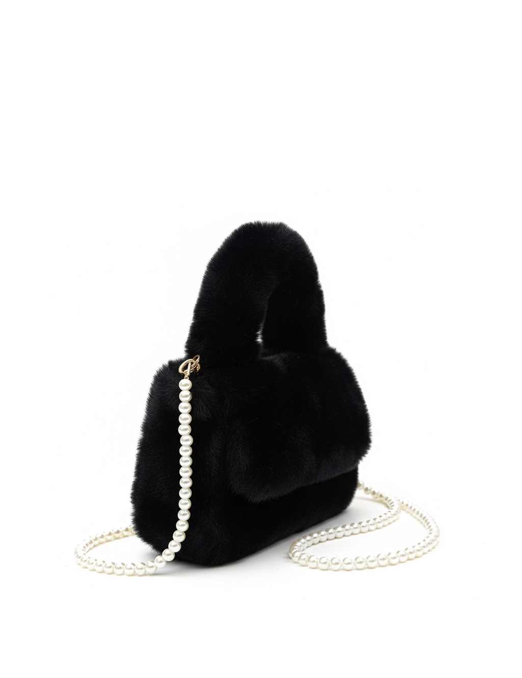 Fluffy Chain Flap Black Crossbody Bag