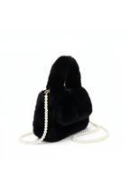 Fluffy Chain Flap Black Crossbody Bag