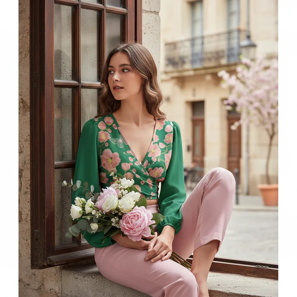 Sitting on café windowsill with flowers