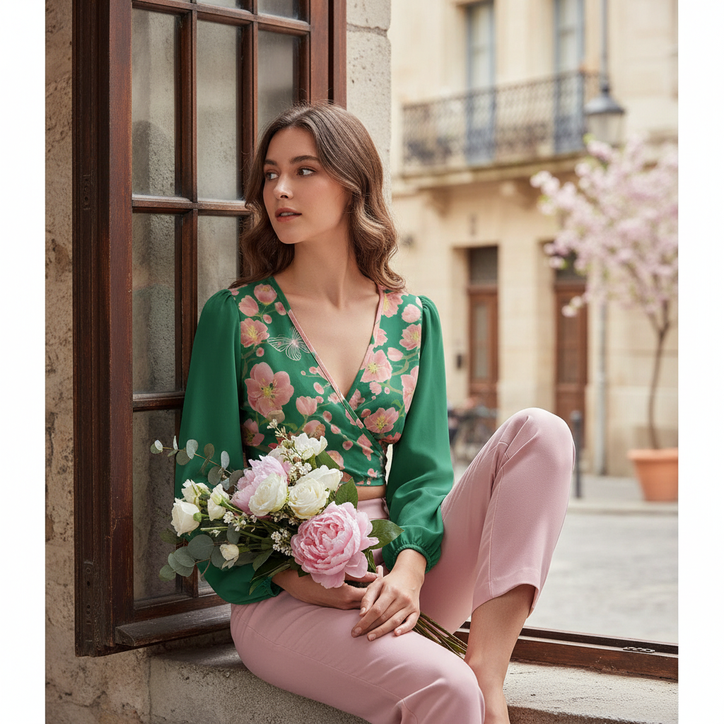 Sitting on café windowsill with flowers