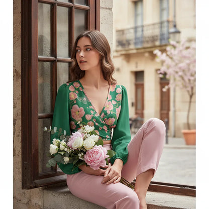 Sitting on café windowsill with flowers