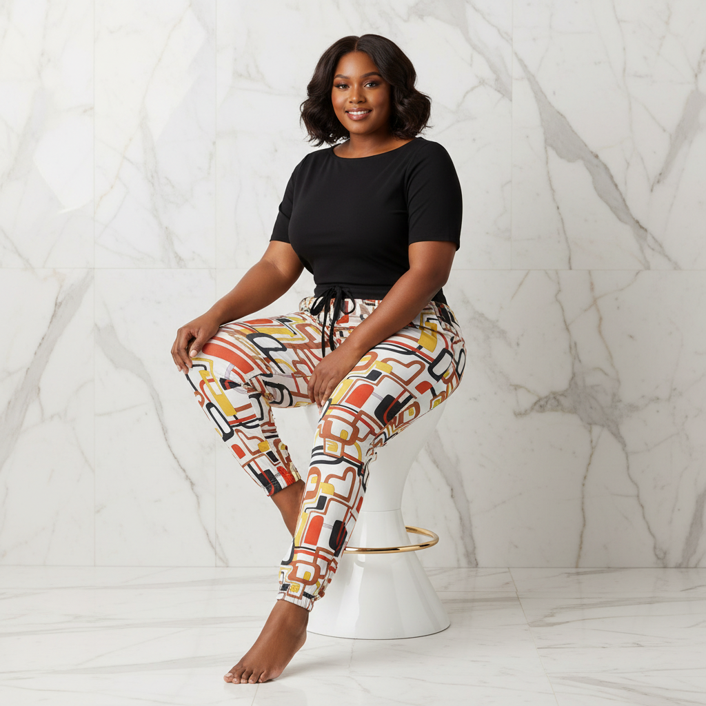 Sitting on stool, legs crossed