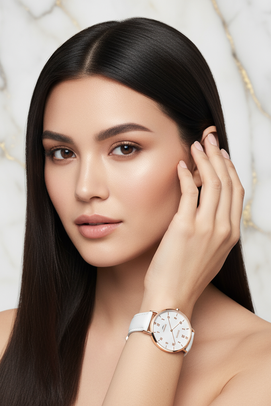 Sleek hair flowing - hand touching hair