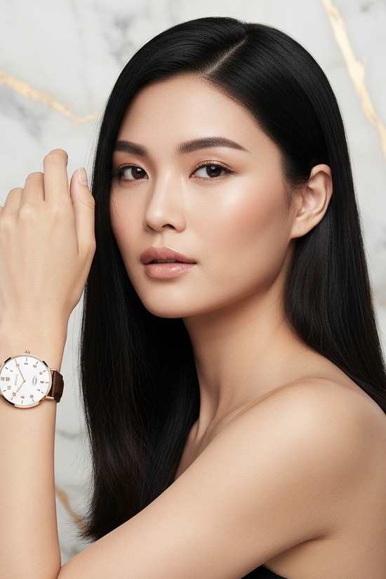 Sleek hair flowing - hand touching hair