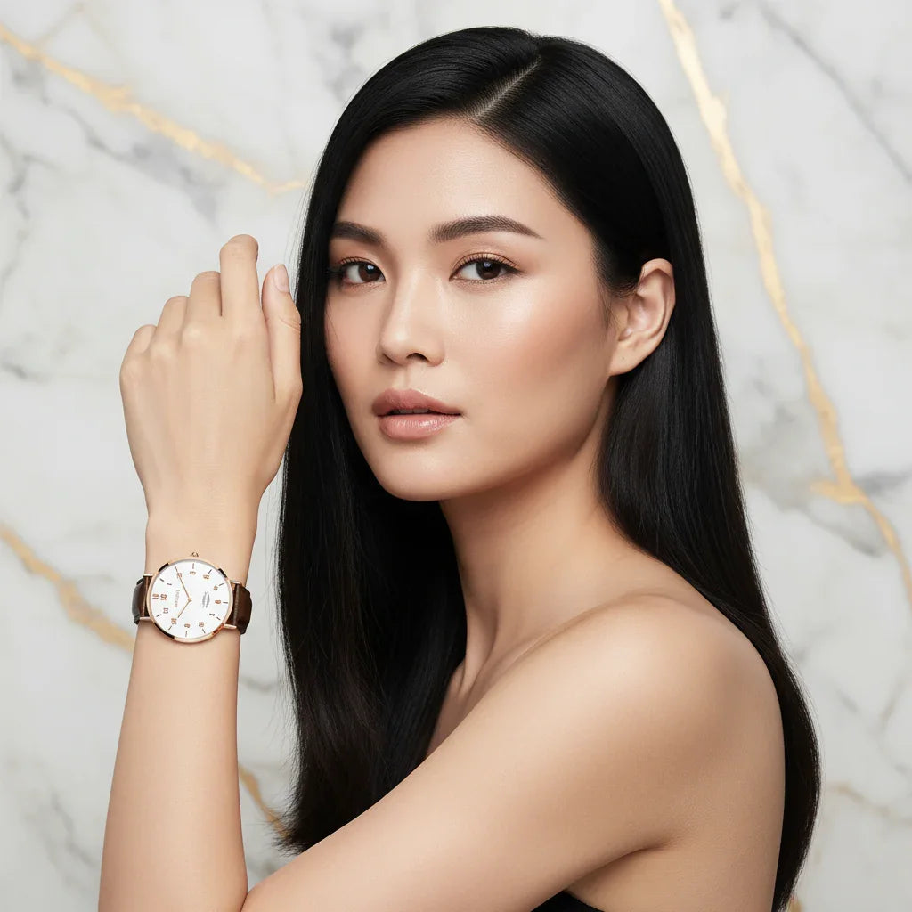 Sleek hair flowing - hand touching hair