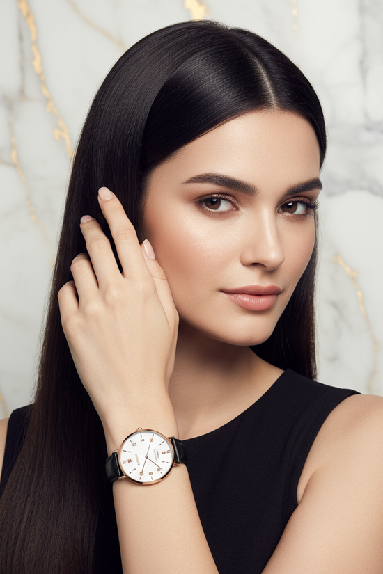 Sleek hair flowing - hand touching hair