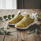 Sneakers on wood with botanical elements