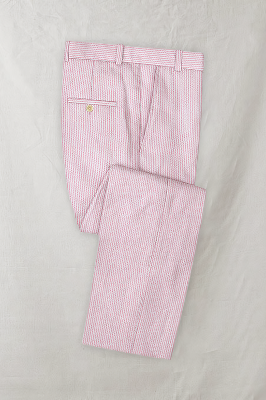 Slim Fit Two-Button Seersucker Pink Suit Set