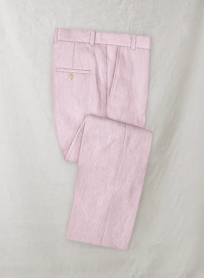 Slim Fit Two-Button Seersucker Pink Suit Set