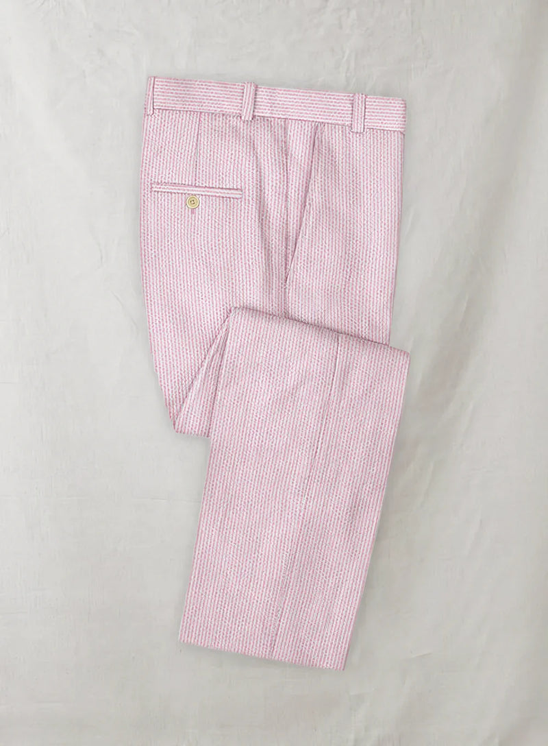 Slim Fit Two-Button Seersucker Pink Suit Set